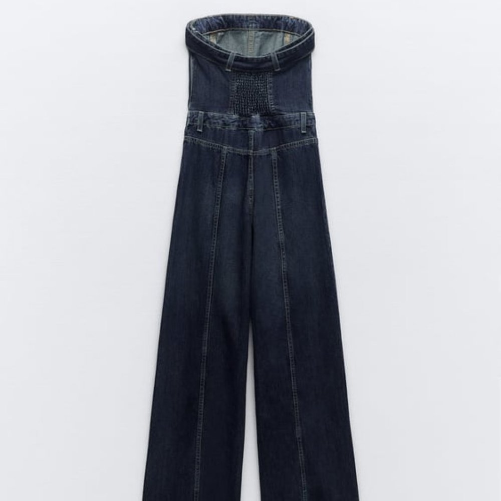 ZARA STRAPLESS TRF DENIM JUMPSUIT NAVY BLUE | 0541/239 266/015 - Picture 5 of 7